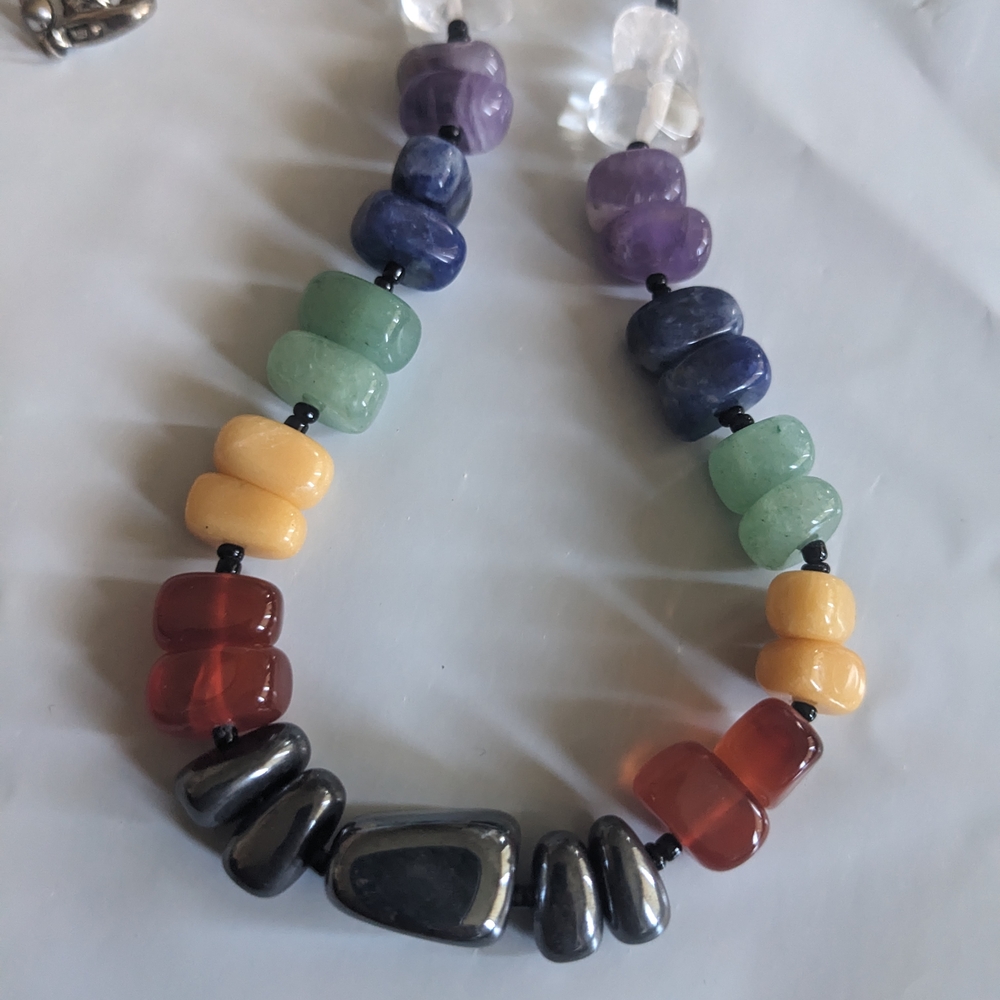 Multicolor Chakra Rainbow Beaded Stone Necklace